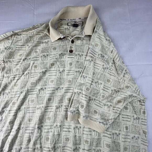 Tommy Bahama Polo Shirt Men Large Beige Green Totem Relaxed Comfort Casual - Picture 1 of 9